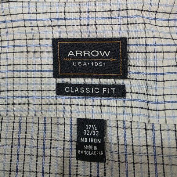 Arrow Mens Long-sleeve Button Down Dress Shirt, Light Blue Grid, 17.5, 32/33 - Picture 2 of 8